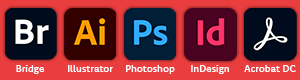Adobe Bridge, Adobe Illustrator, Adobe Photoshop, Adobe Indesign, Adobe Acrobat