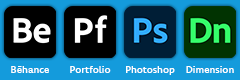 Behance, Adobe Portfolio, Adobe Photoshop, Adobe Dimension